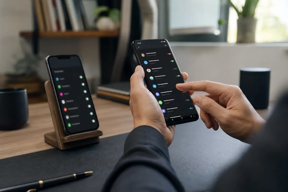 Persona che controlla permessi e sicurezza delle app sospette sul telefono